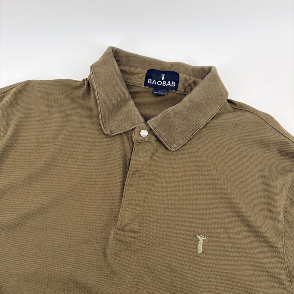 Baobab Polo Shirt Brown Pima Cotton Short Sleeve Size L Logo